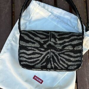 STAUD Zebra Pattern Shoulder Bag in Black and Gray